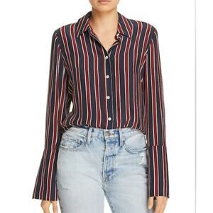 Frame 100% Silk Striped Flap-Pocket Button Up Shirt Blouse Size Medium